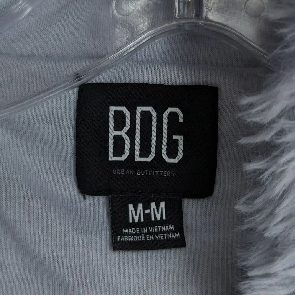 BDG Urban Outfitters Hoodie M Blue Sherpa Cropped Teddy Jacket Full Zip Cozy